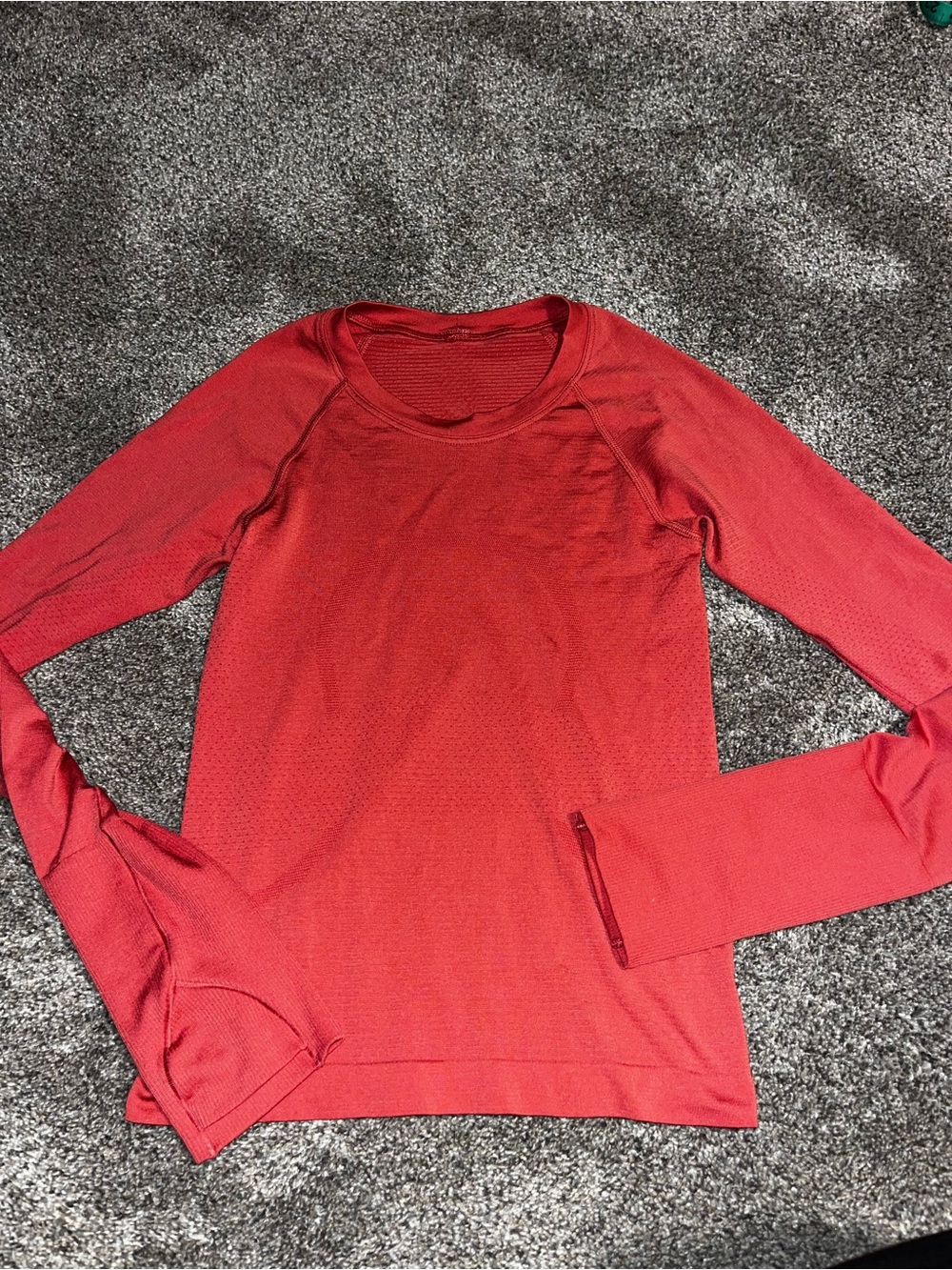 Lululemon Shirt Womens 3xs Coral Pin Swiftly Tech Long Sleeve Thumbholes Euc